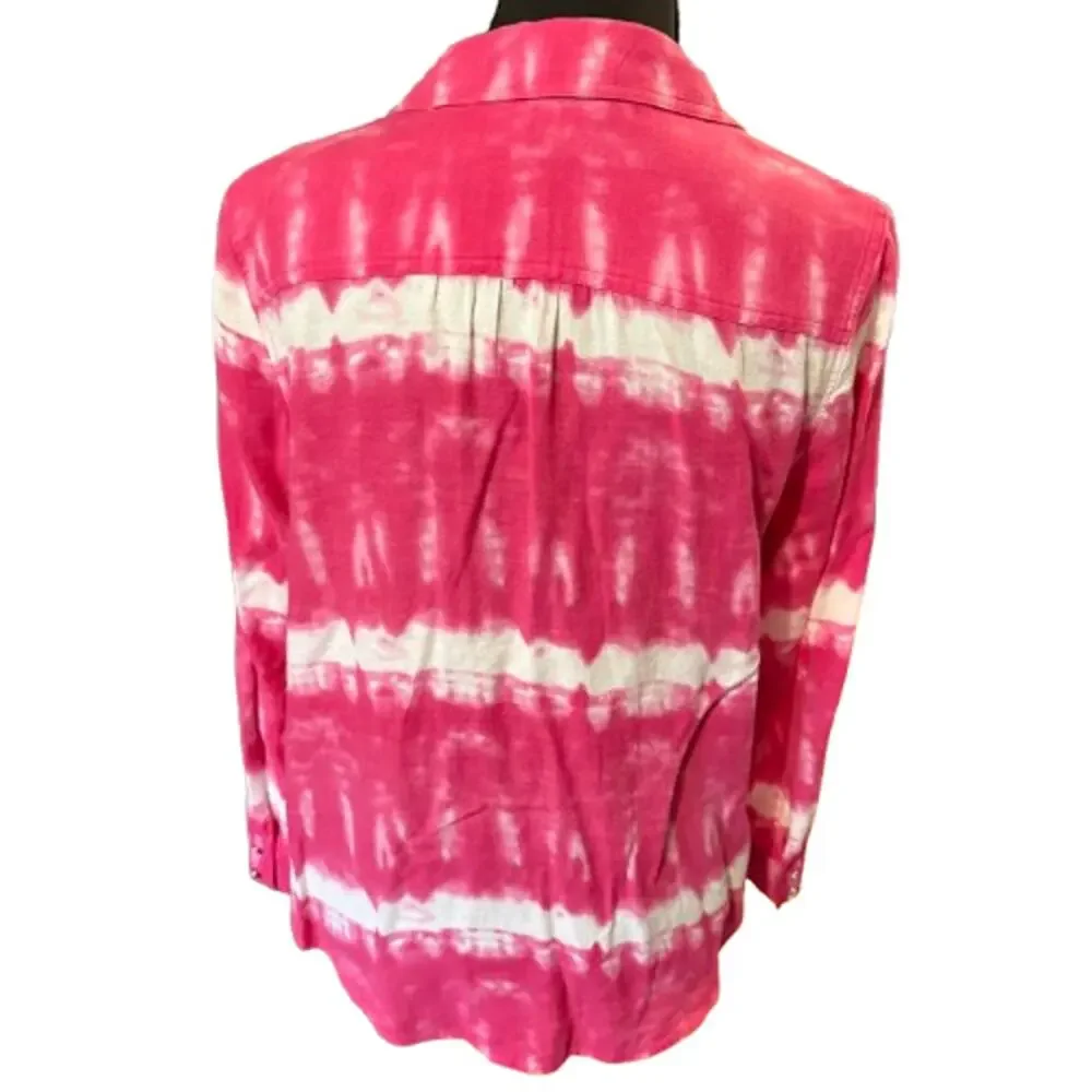 INC International Concepts Hot Pink Tie Dye Button Down Top - Picture 5 of 7